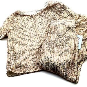 Sequin Rose Gold Outfit Size Small 6/7 Holiday Party Matching 2pc Set Top Pants